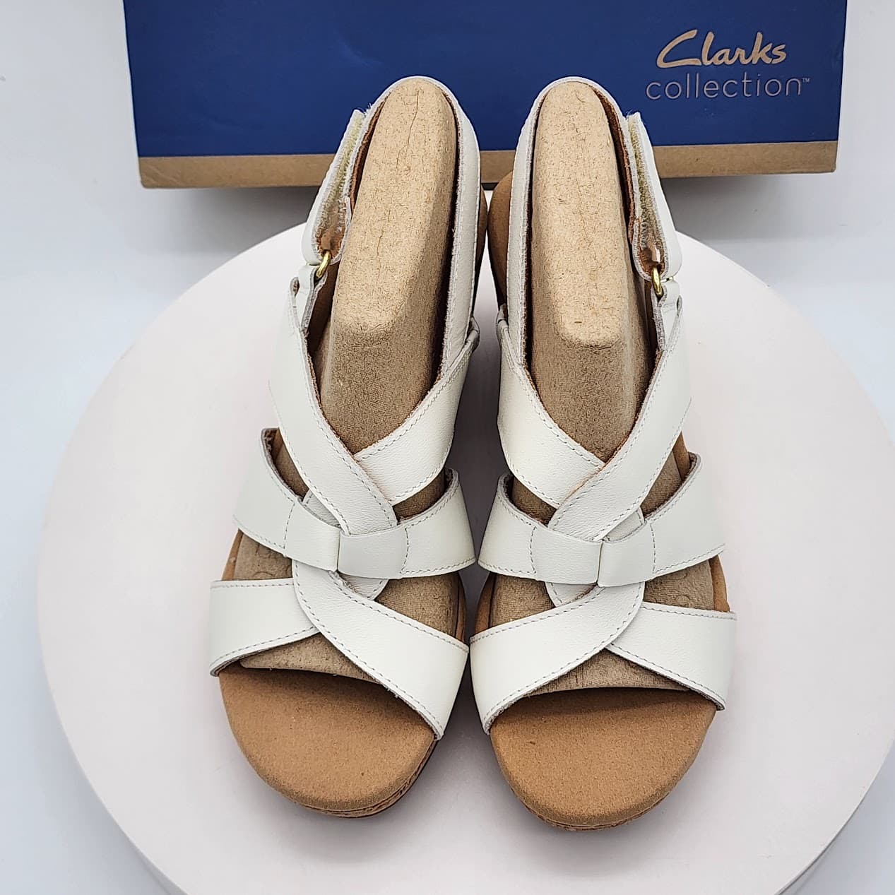 Clarks Giselle Beach White Leather Cork Wedge Sandals Women’s Size 6.5M - Thumbnail 7