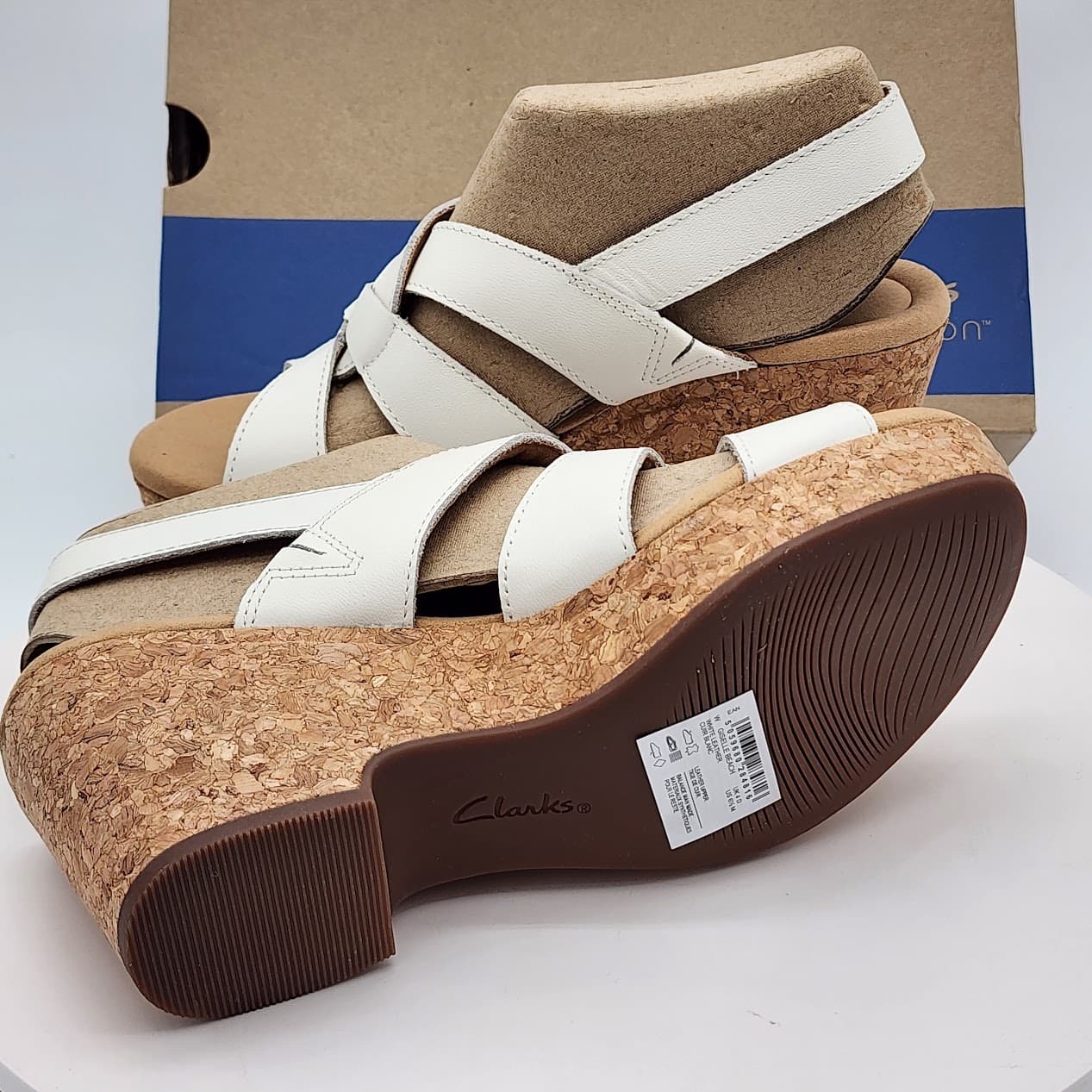Clarks Giselle Beach White Leather Cork Wedge Sandals Women’s Size 6.5M - Thumbnail 8