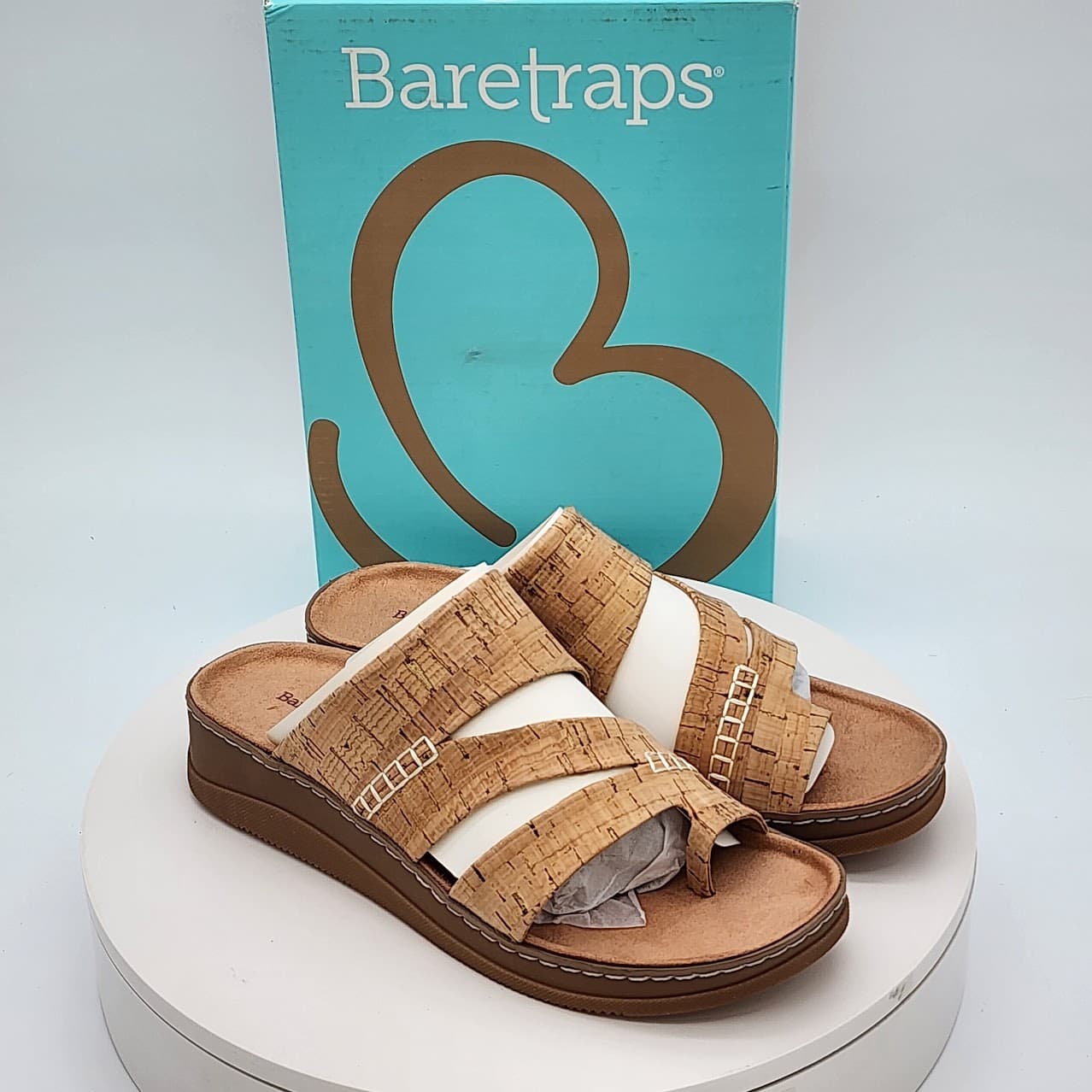 Baretraps Fresha Natural Cork Triple Strap Toe Loop Slide Sandals  Size 7.5