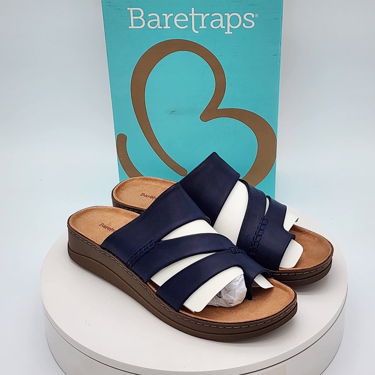 Baretraps Fresha Dark Navy Triple Strap Toe Loop Slide Sandals Women’s Size 9