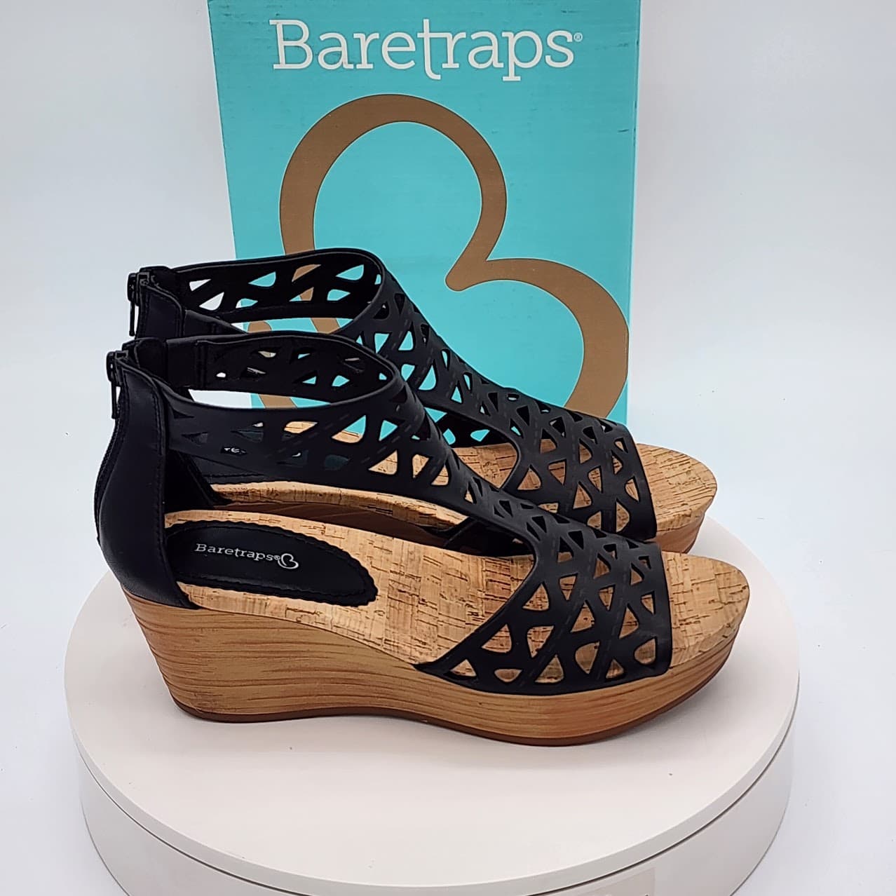 Baretraps Miriam Black Laser Cut Platform Wedge Sandals Women’s Size 9.5 - Thumbnail 2