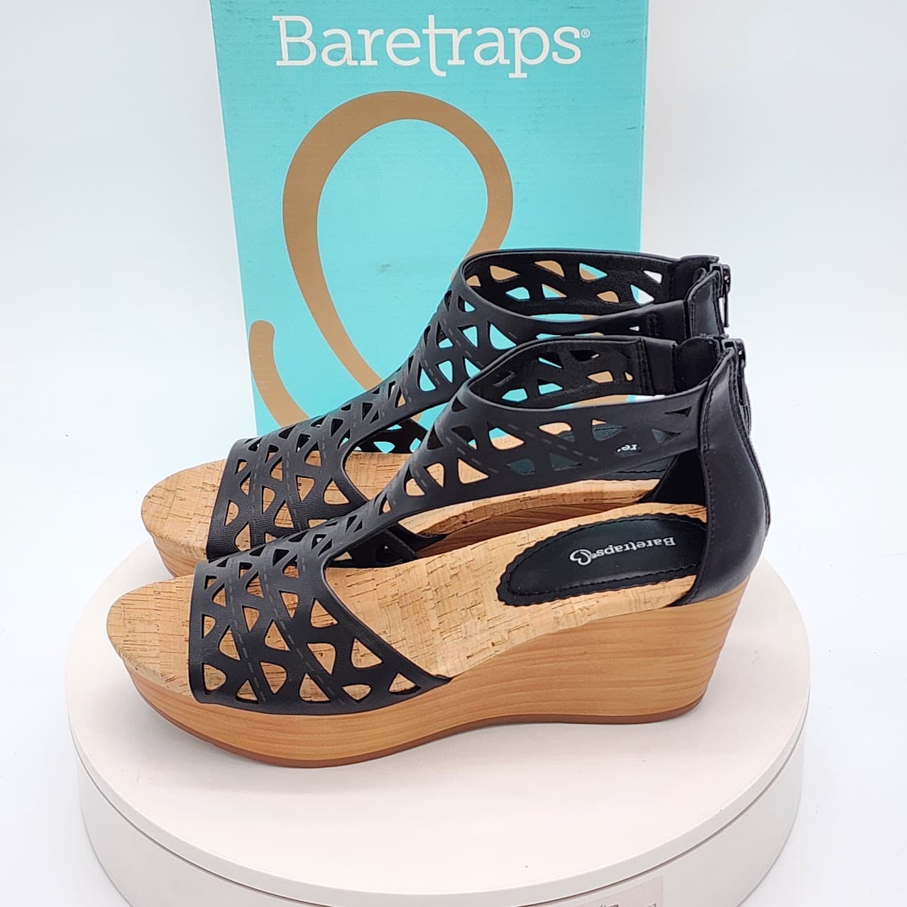 Baretraps Miriam Black Laser Cut Platform Wedge Sandals Women’s Size 9.5 - Thumbnail 6