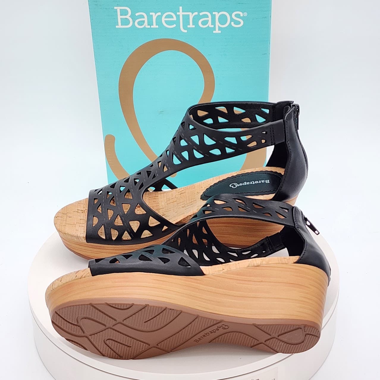 Baretraps Miriam Black Laser Cut Platform Wedge Sandals Women’s Size 9.5 - Thumbnail 8