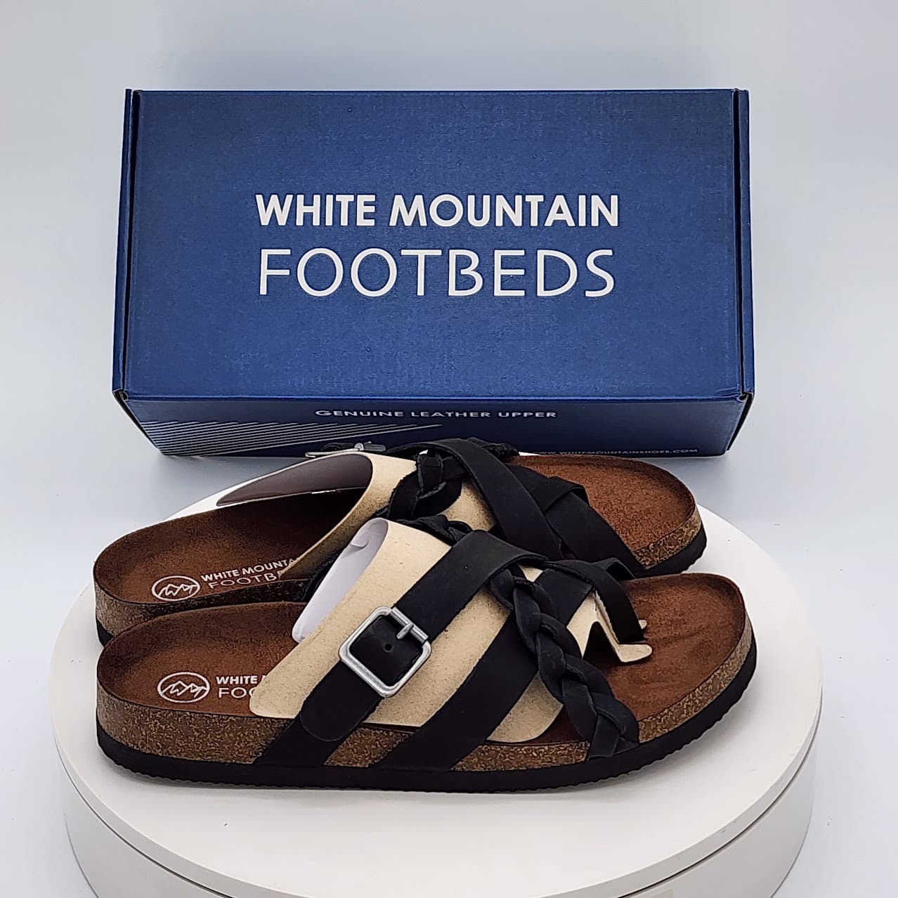 White Mountain Harrington Black Nubuck Braided Footbed Sandals Women’s Size 8 - Thumbnail 2
