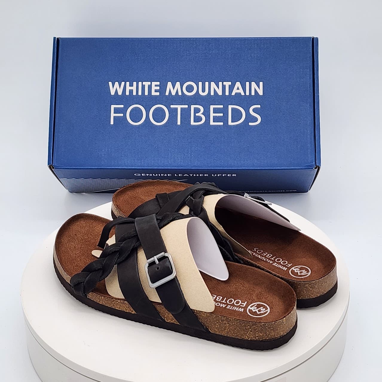 White Mountain Harrington Black Nubuck Braided Footbed Sandals Women’s Size 8 - Thumbnail 4
