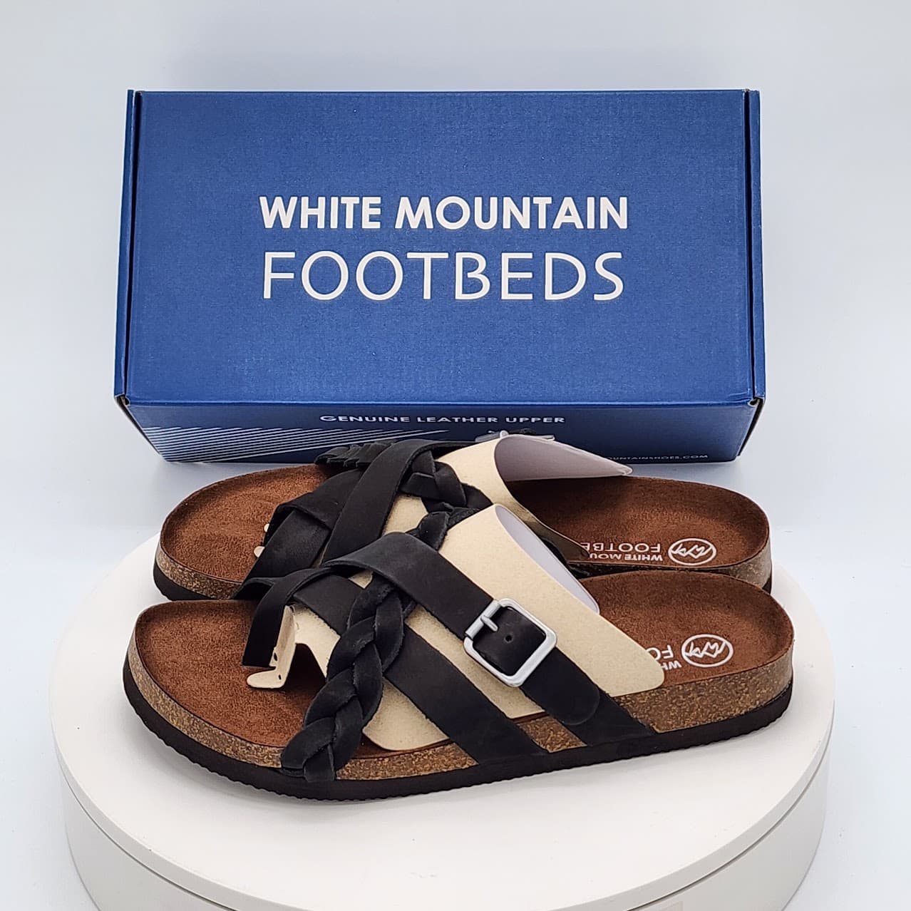 White Mountain Harrington Black Nubuck Braided Footbed Sandals Women’s Size 8 - Thumbnail 5