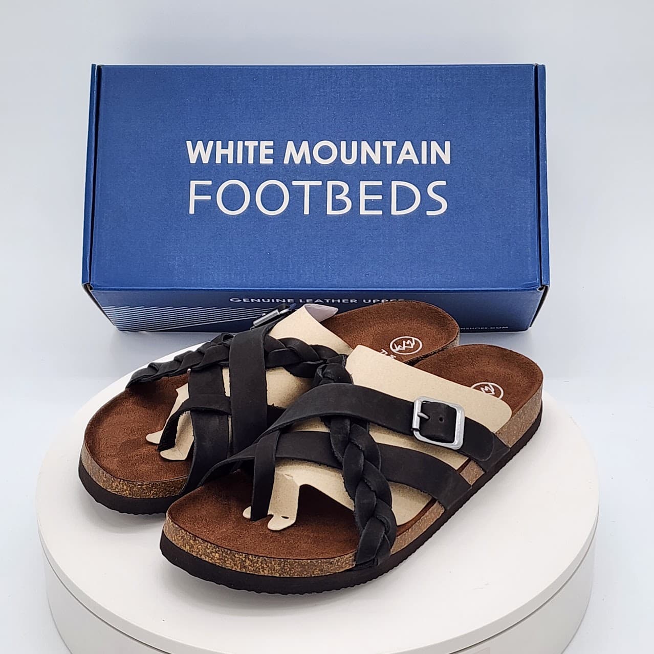 White Mountain Harrington Black Nubuck Braided Footbed Sandals Women’s Size 8 - Thumbnail 6