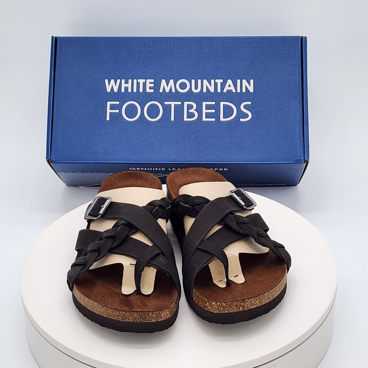 White Mountain Harrington Black Nubuck Braided Footbed Sandals Women’s Size 8 - Thumbnail 9