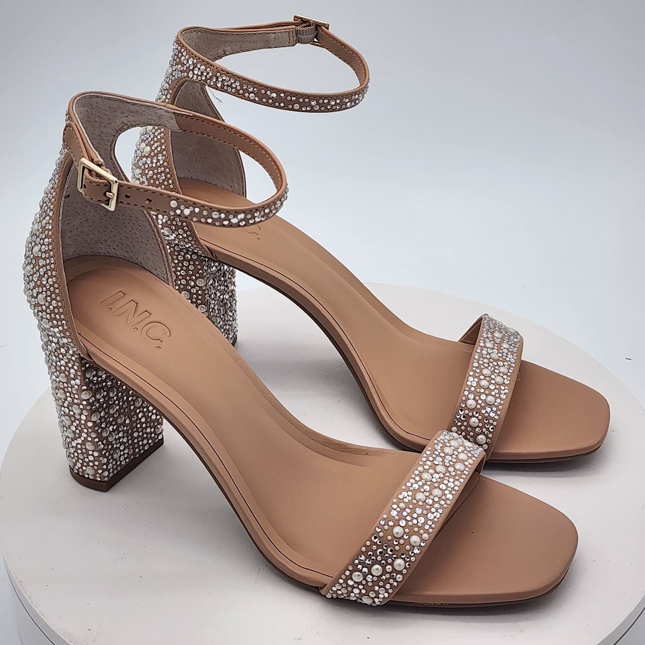 I.N.C. International Concepts Pearl Bling Block Heel Sandals Women's Size 10.5M