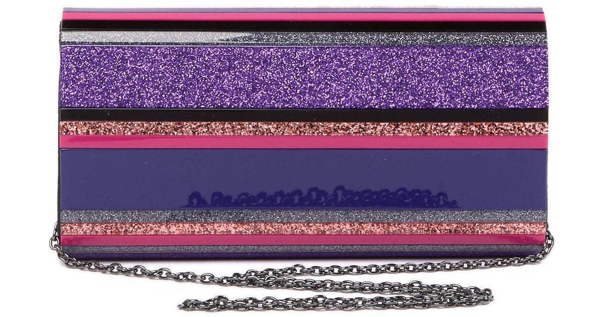 Sondra Roberts Purple Lucite Glitter Combo Hardshell Chain Crossbody Clutch