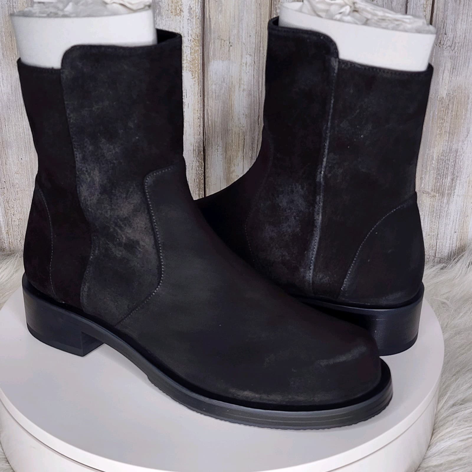 Stuart Weitzman 5050 Bold Zip Bootie Black Suede - Size 7