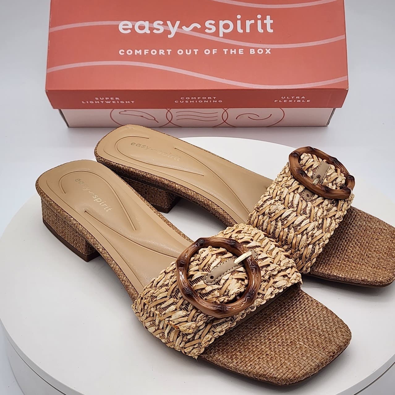 NEW - Easy Spirit Gatlin Natural Raffia Slide Sandals Women's Size 9M