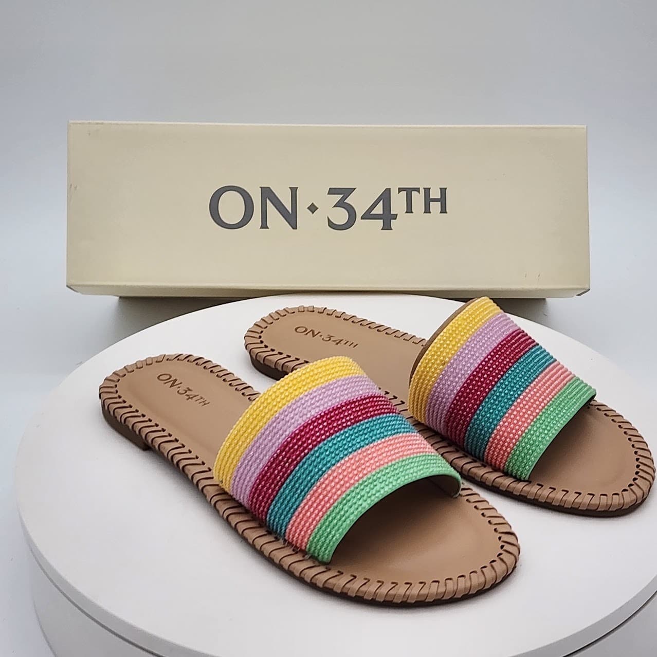 NEW - ON 34th Mavis Multi Stripe Women's Colorful Slides Sandals Size 5 M