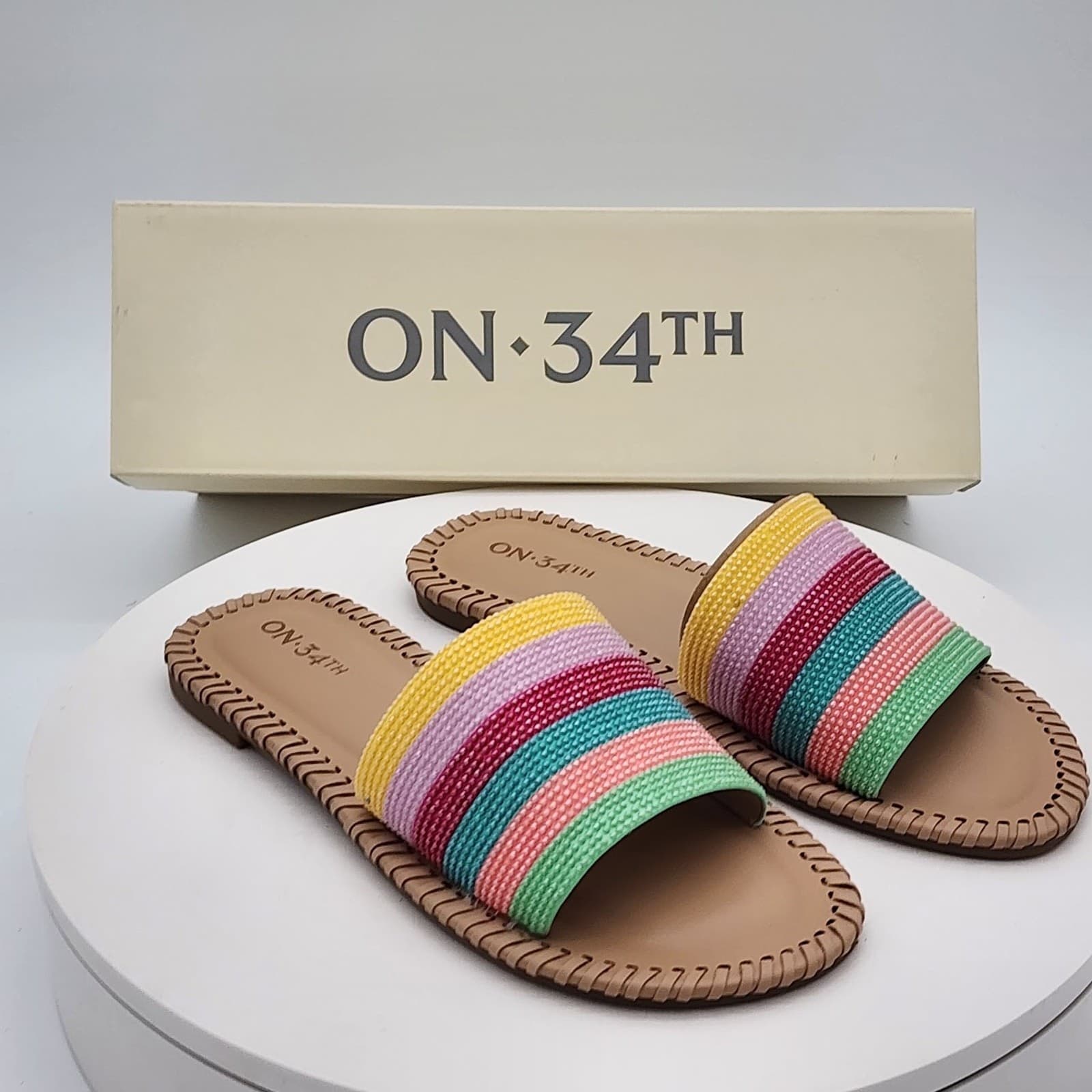 NEW - ON 34th Mavis Multi Stripe Women's Colorful Slides Sandals Size 5.5 M