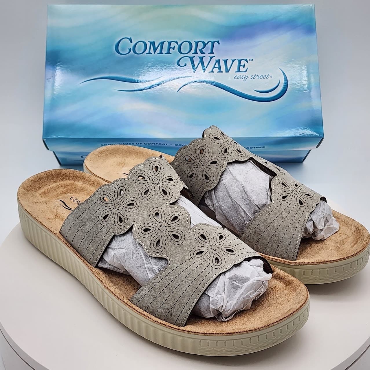 NEW Easy Street Comfort Wave Taj Slide Sandals Gray Women's Size 10M Comfort