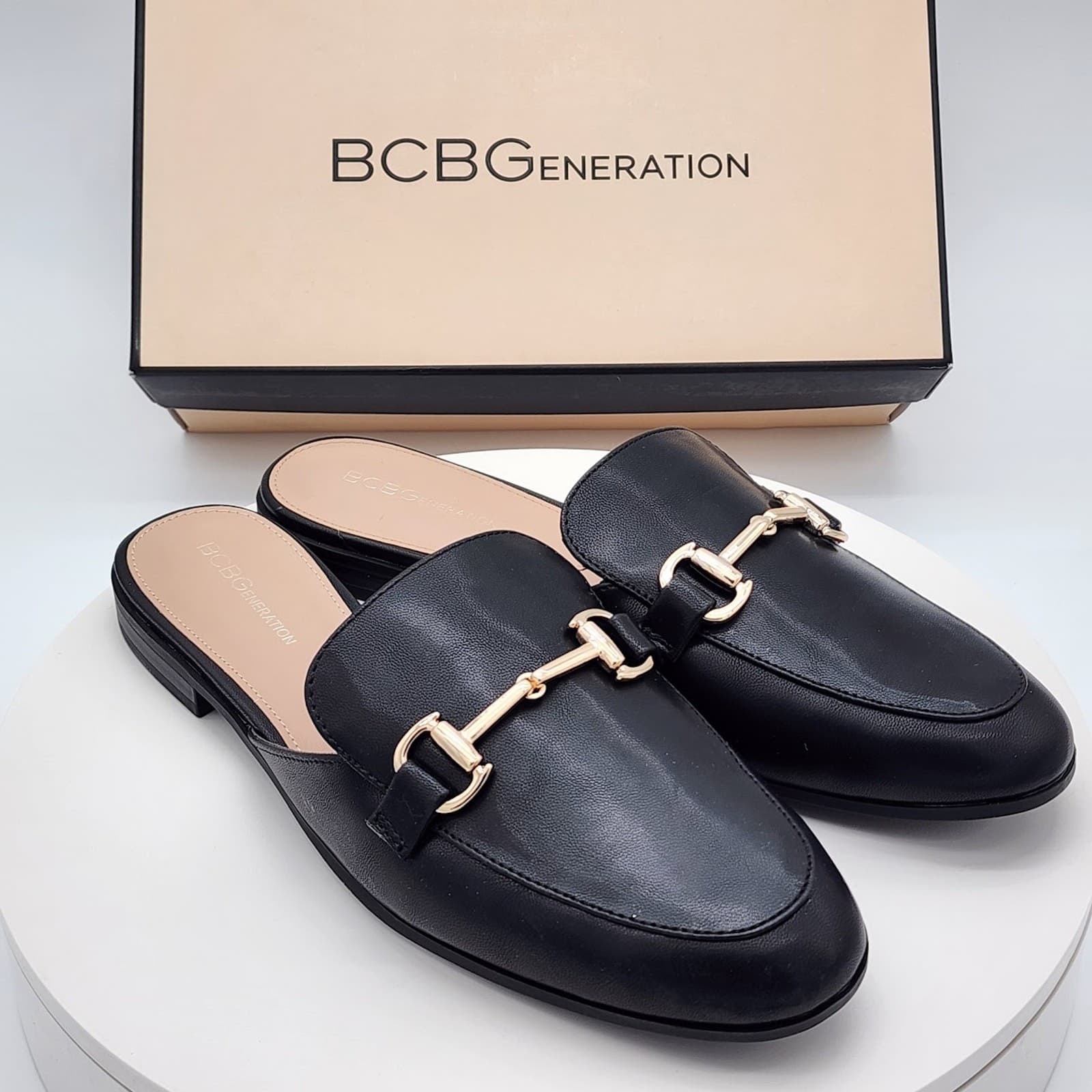 NEW BCBGeneration Zorie Black Mule Loafers Women's Size 6.5 M Slip-On Flats
