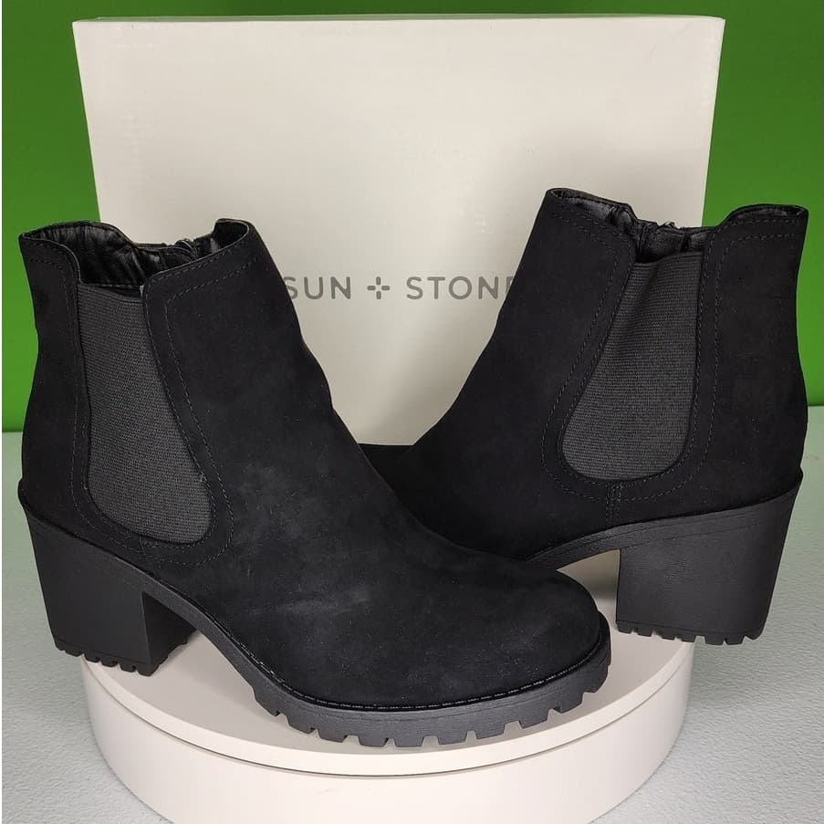 Sun + Stone Morghan Booties – Moto-Inspired Chelsea Boots - Size 8M
