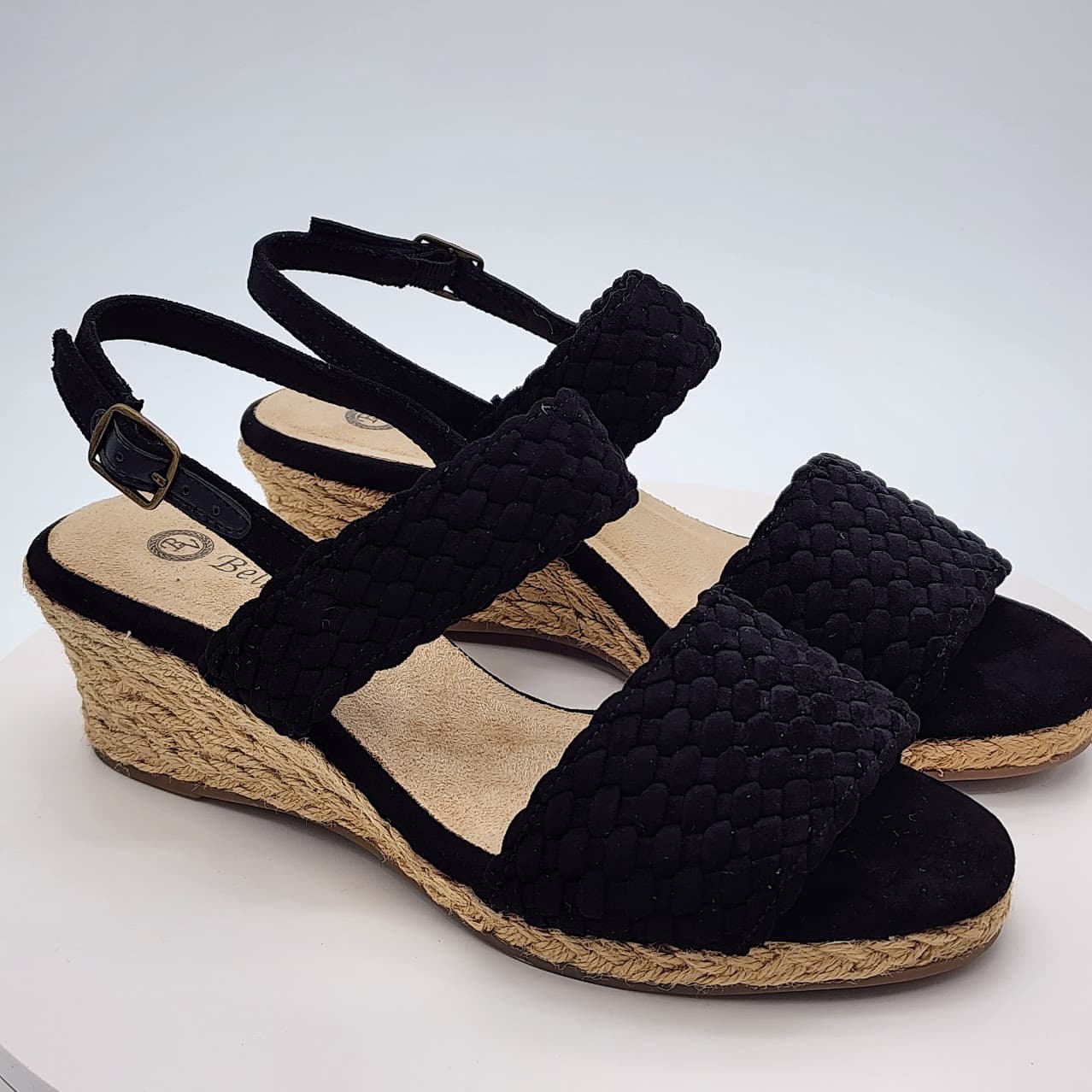 Bella Vita Mariella Espadrille Wedge Women's Sandals 6.5W Black Suede
