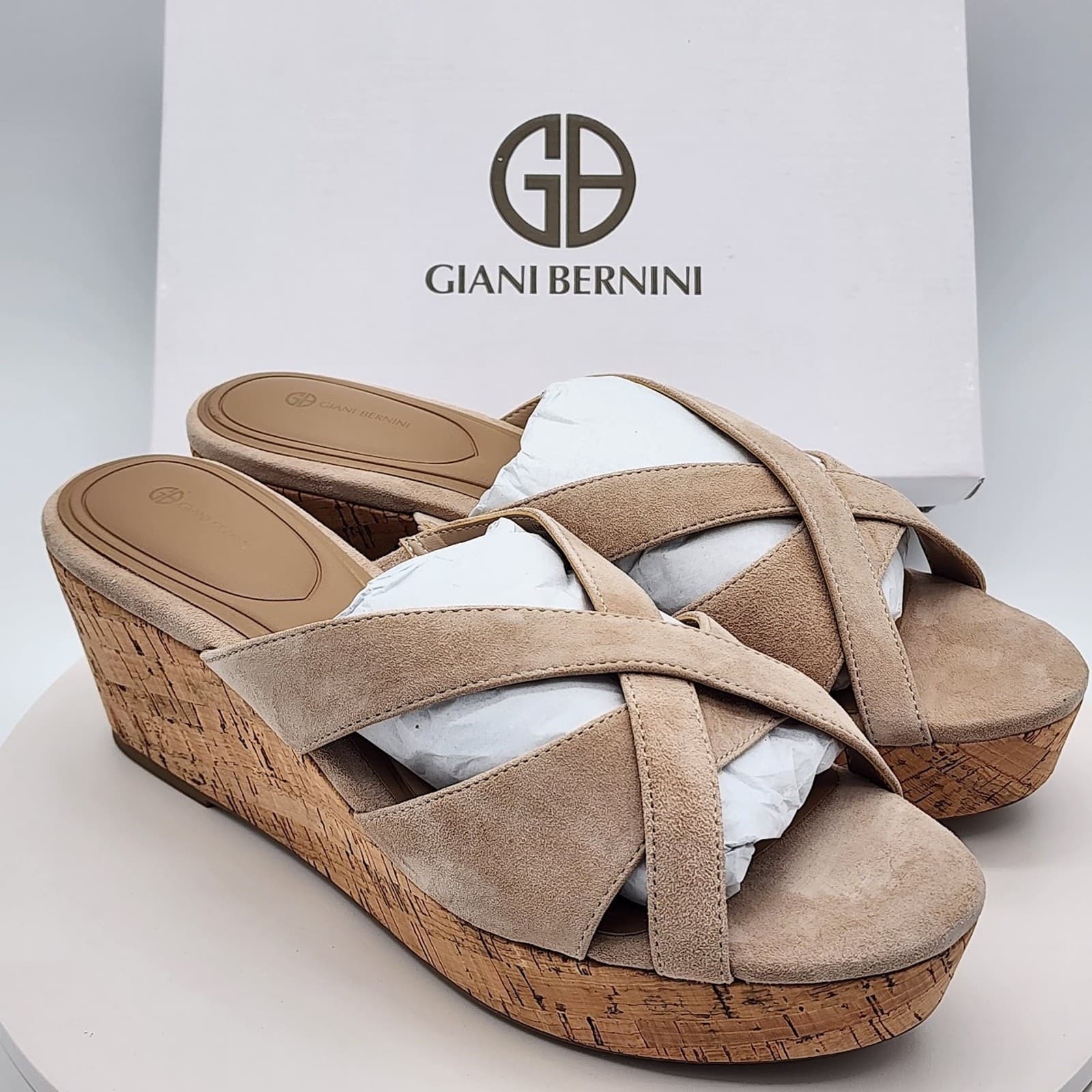 NEW Giani Bernini Julia Platform Wedge Slide Sandals Quarry Women's Size 9.5M