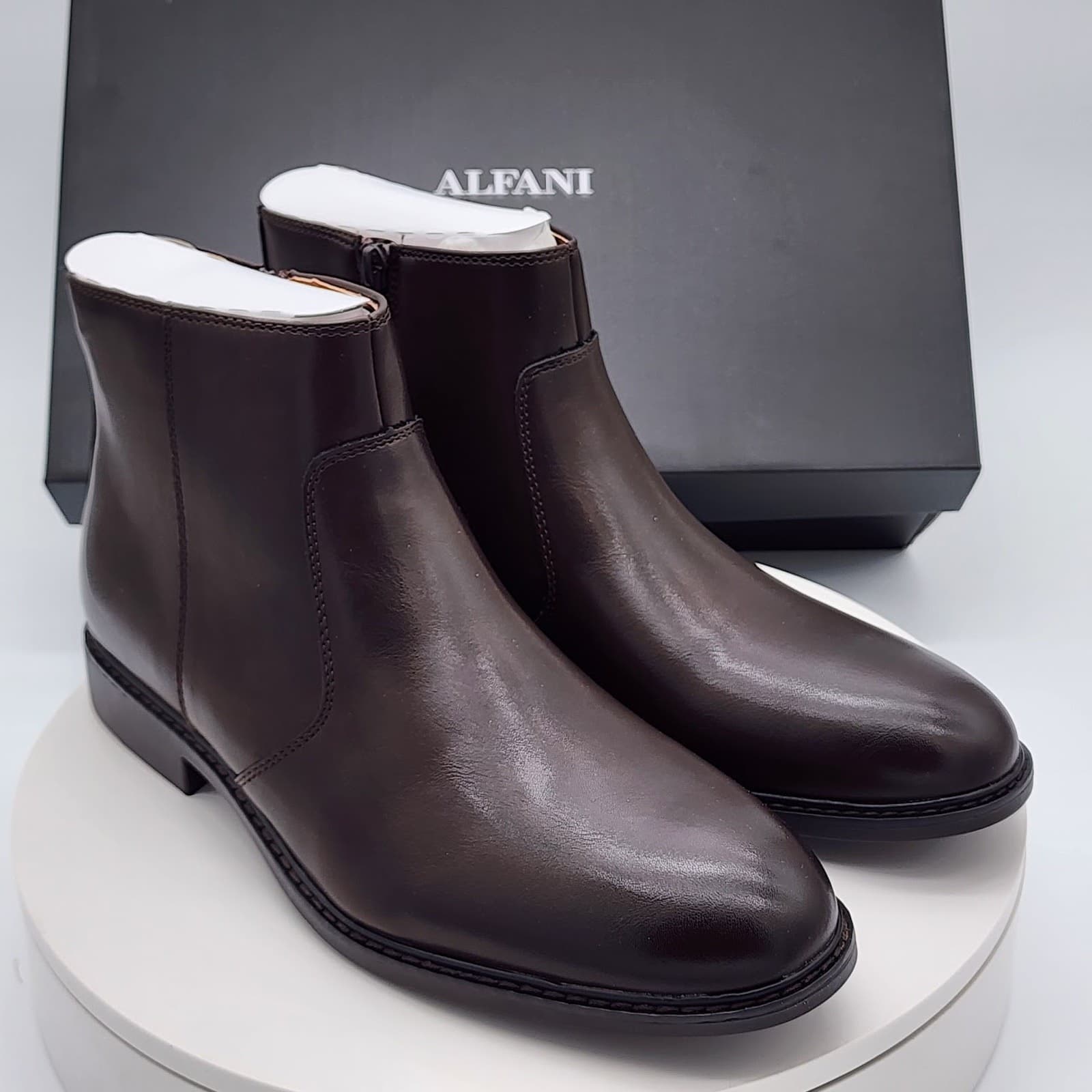 Alfani Liam Men’s Espresso Brown Side Zip Ankle Dress Boots Size 7.5 M
