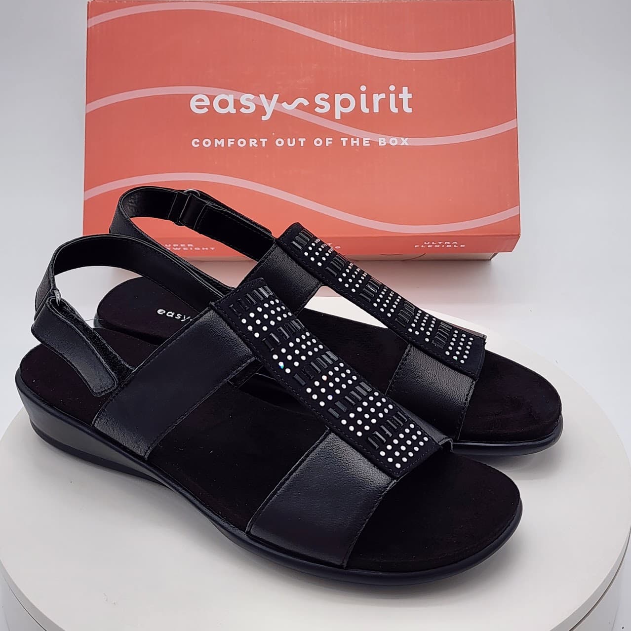Easy Spirit Hazel Black Embellished Slingback Comfort Sandals Women’s Size 9