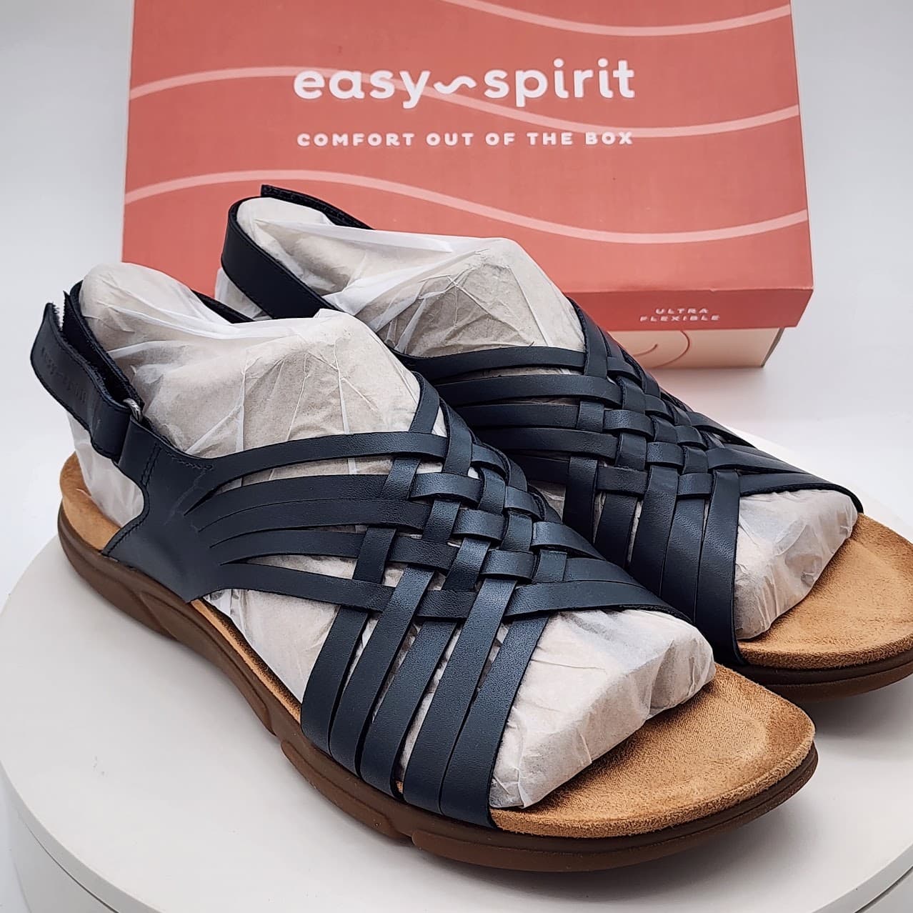 Easy Spirit Mar Dark Blue Woven Slingback Comfort Sandals Women’s Size 11